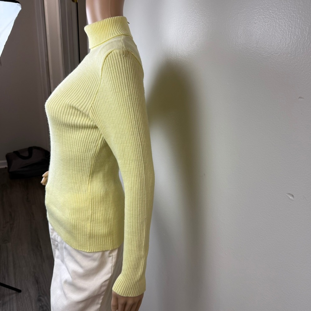 VTG 70s Korean Ribbed Womens Yellow Turtleneck Sweater Zip Acrylic Knit XS/S - Picture 6 of 13